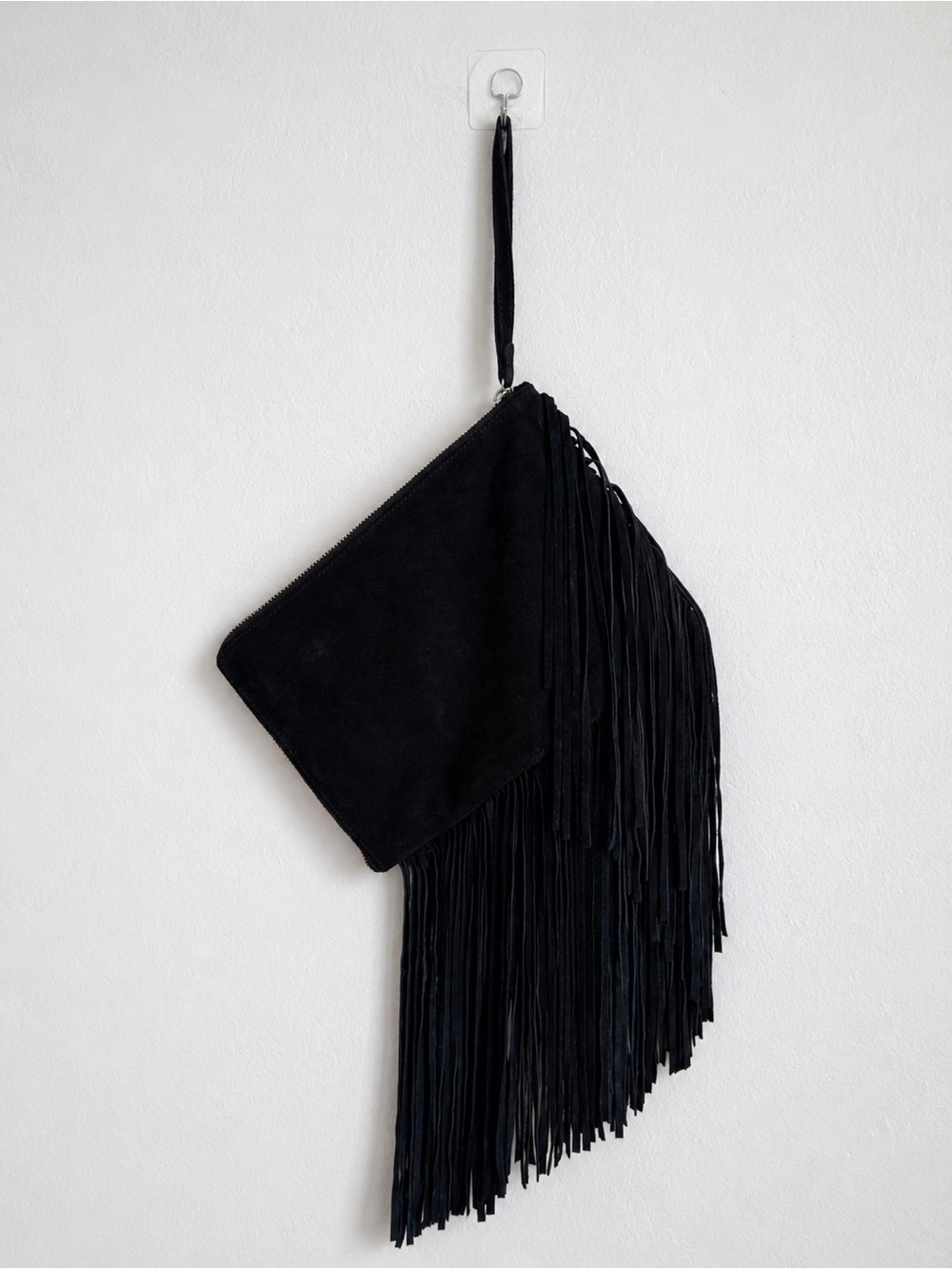 Zara Basic Black Suede Fringe Clutch Wristlet